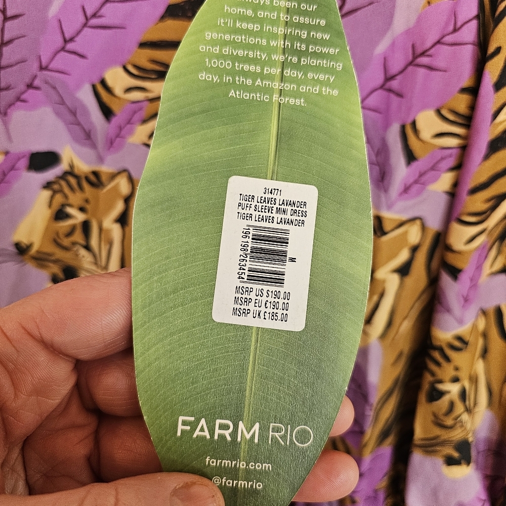 FARM Rio Tiger Leaves Lavender Puff Sleeve Mini Dress - Picture 8 of 12